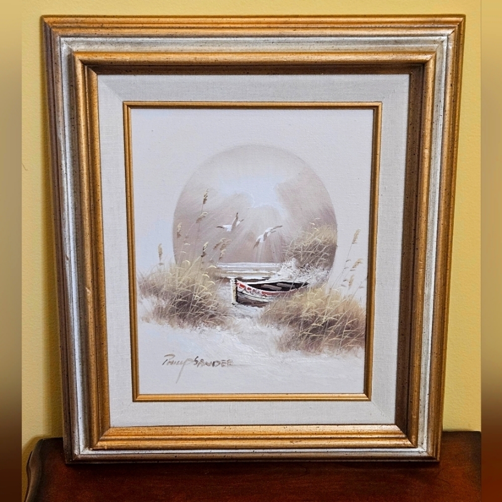 Philip Sandee Seascape And Boat Oil Painting